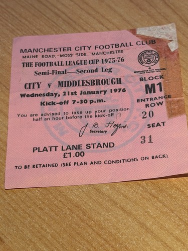 Ticket 1975 manchester city - 1975/76,