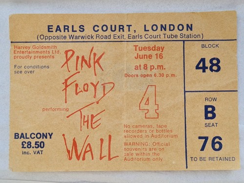 Pink floyd original ticket - pink,